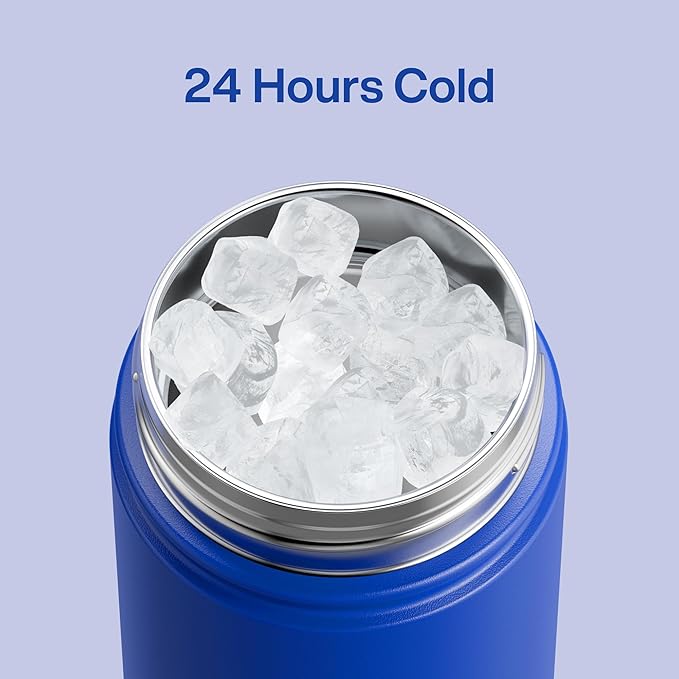ENCOOL Kids Insulated Water Bottle with Straw - 12oz Stainless Steel Water Bottle with Dual Spouts, Leak-Proof, BPA-Free, Double Wall Vacuum Keeps Cold for 24 Hours for Sports, Travel (Beaucoup Blue)