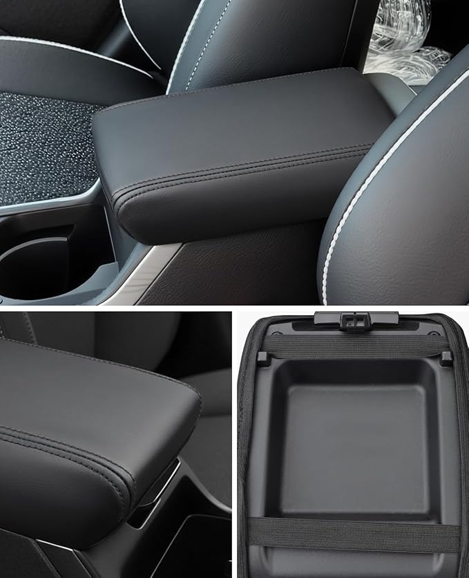 INTGET Center Console Cover for Kia K4 Accessories 2025 2026 LX/LXS/EX/GT-Line/GT-Line Turbo Car Interior Leather Armrest Arm Rest Lid Cushion Pad Protector (Black Stitches, for 2025+ K4)