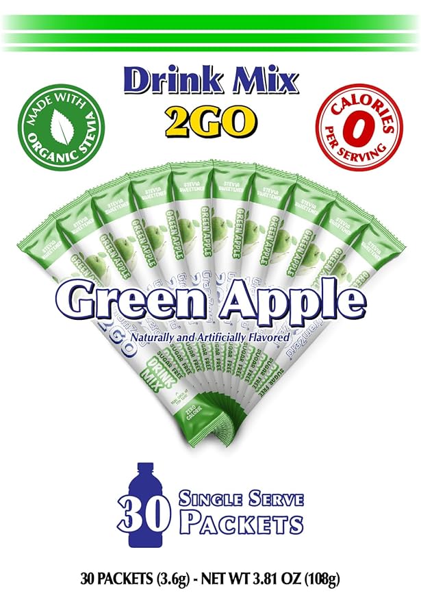 GramZero 2GO Sticks - Green Apple, Zero Calorie Sugar Free Drink Mix, Stevia Sweetened, Great For Nutrition Club Loaded Tea To Go Kits