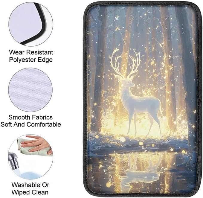 Deer Forest Print Car Center Console Cushion Pad Dust-Proof Universal Armrest Cover Decorative Car Interior Accessories for Truck Sedan SUV