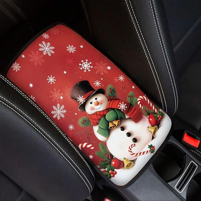 Horeset Christmas Snowman Auto Center Console Pad Anti-Scratch Non-Slip Car Arm Rest Cover Accessories Interior Decor