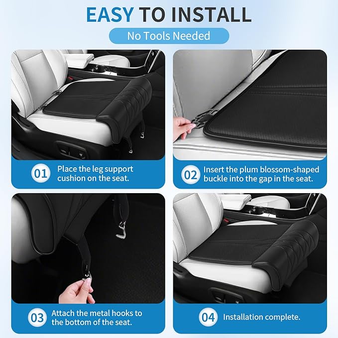 Car Seat Leg Extender Support Cushion, Leather Leg Rest Pad Breathable Perforations & Memory Foam, Anti-Wrinkle Surface Universal Car Seat Cushions Fit for Car Office Chair, Black