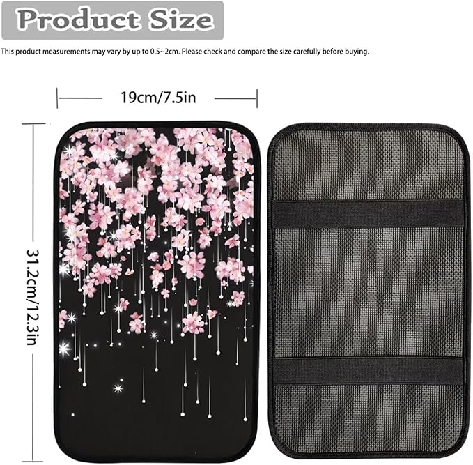 Japanese Cherry Print Universal Center Console Cover Armrest Cover for Car SUV,Fashion Car Arm Rest Cover Pad for Women