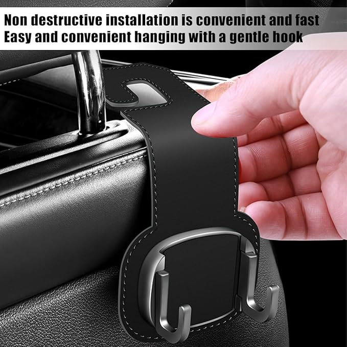 Car Headrest Hooks, 2PCS Foldable Double Vehicle Back Seat Organizer Hanging Holder for Purse Coat Umbrella, Automotive Interior Seatback Storage Hanger Accessories, Universal Fit (Black)