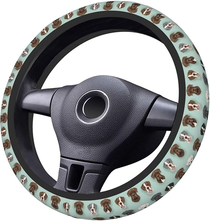 Neoprene Steering Wheel Cover Pit-Bulls Heads Pattern Car Steering Wheel Cover Universal Fit for Most Cars