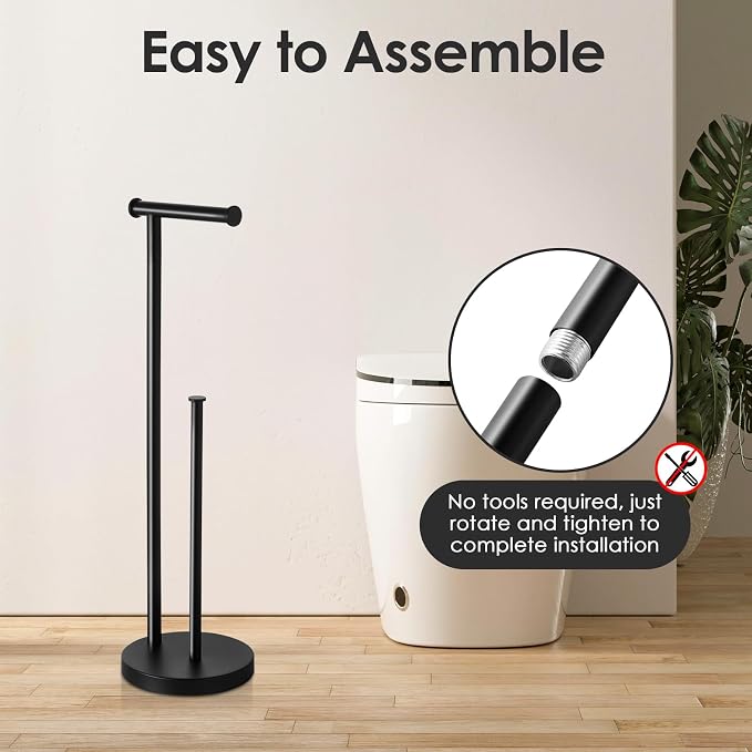 Toilet Paper Holder Stand, Bathroom Toilet Papers Stand with Large Reserve, Rustproof & Anti-Corrosion Free Standing Toilet Paper Holders, Non Tipping Toilet Paper Holder Free Standing with Thick Base