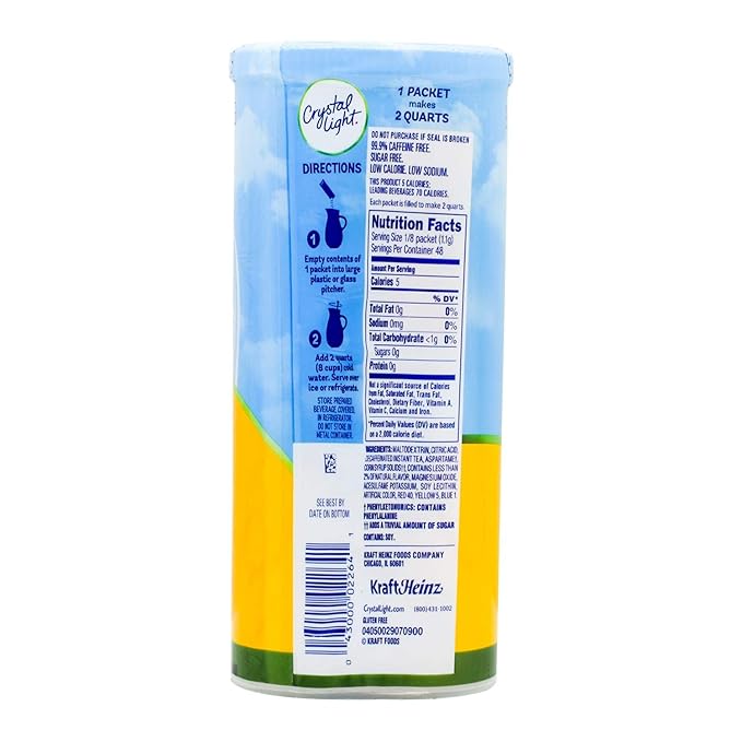 Crystal Light Sugar-Free Decaffeinated Lemon Iced Tea Naturally Flavored Powdered Drink Mix 6 Count Pitcher Packets