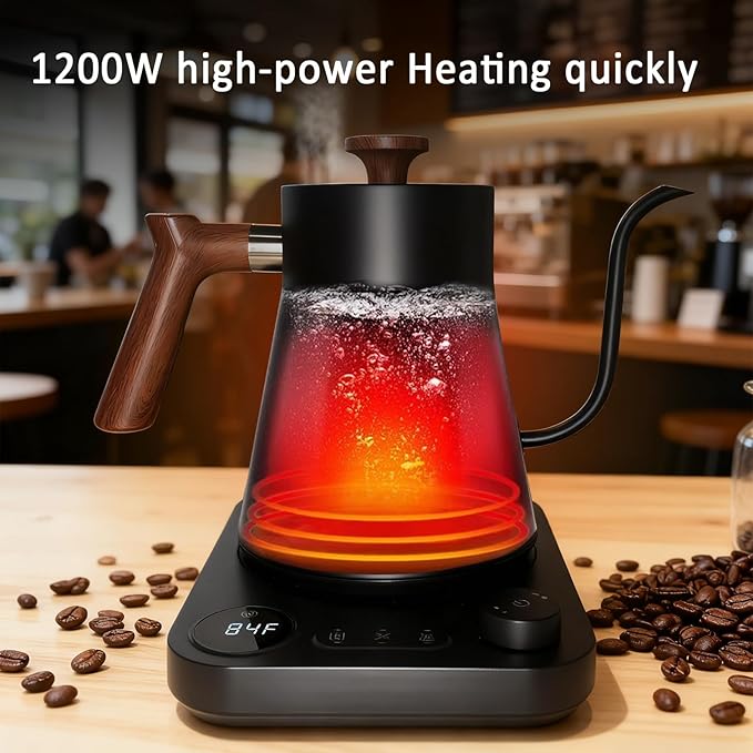 Gooseneck Electric Kettle with Temperature Control, 0.9L Pour Over Coffee Kettle, 1200W Fast Boil, Stainless Steel Interior, Auto Shut-Off & Boil-Dry Protection, for Coffee and Tea (beige)