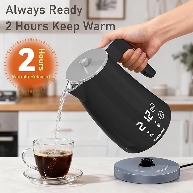 Electric Kettle with Temperature Control, 5 Preset Temps, 2H Keep Warm -1200W Quiet Water Boiler,Electric Tea Kettle with BPA-Free, Digital Cool-Touch, Rotating Base for Home,Office, Kids(Gray)