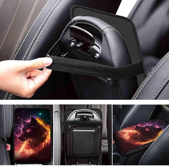 Wolf Print Center Console Armrest Pad for Cars Universal Decorative Car Armrest Box Protector Pad Easy to Install Car Decor Accessories for Sedan SUV Truck