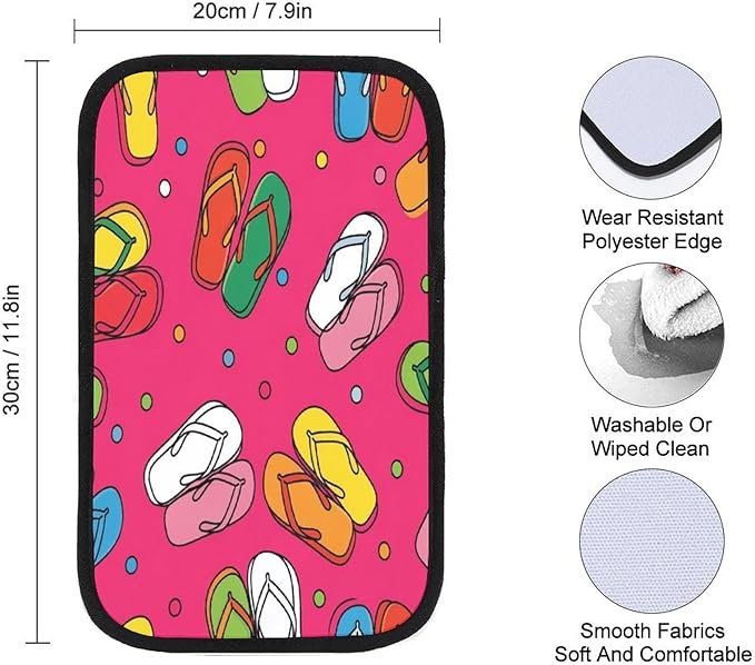 Colorful Flip Flops Pattern Car Center Console Decor Handrail Armrest Box Cushion Interior Covers Car Protector Pad Lid Cover Accessories Universal Fit for Auto Truck Vehicles