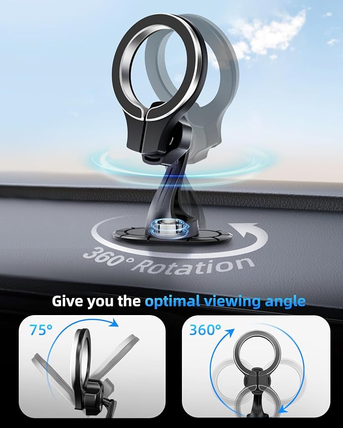 pop-tech for MagSafe Adhesive Car Mount, Strong Magnets Car Phone Holder Mount for Dashboard, 360° Rotation Magnetic Cell Phone Dash Holder Curved Fit for iPhone 16 Pro Max 15 14 13 12 Series