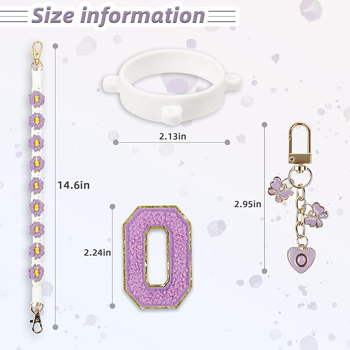Compatible with Owala Water Bottle Accessories, Cute Letter Charm Set with Boho Handle Strap, Monogram Sticker, Silicone Ring, Keychain Decoration, for FreeSip 24 32 40oz, Owala Kids, Tumbler Gift