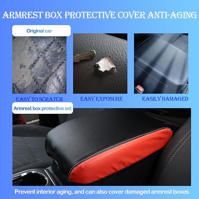 Leather Car Auto Center Console Armrest Cushion for Toyota Tacoma Accessories 2016-2018 2019 2020 American Flag (Black Red-Leather)
