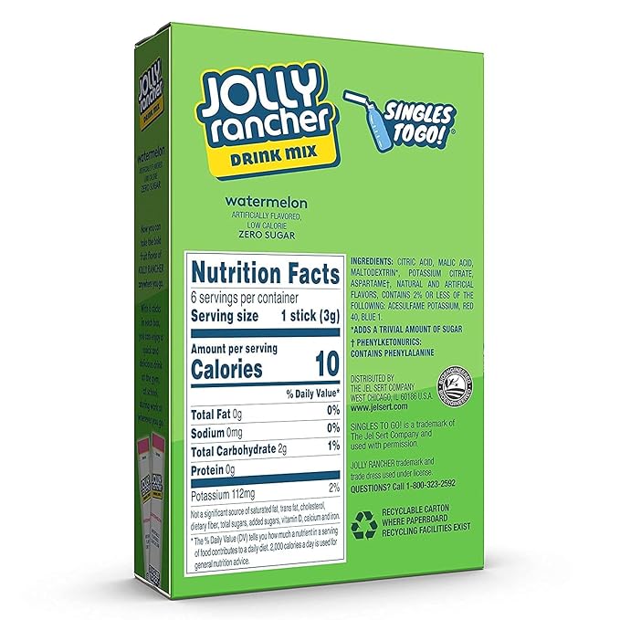 Jolly Rancher Watermelon Singles To Go Drink Mix, 6 CT (Pack of 8)