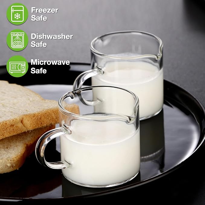 Espresso Cups Set of 2, 4 OZ Double Spouts Cups, Shot Glasses, Milk Cup with Handle, Clear Glass, Espresso Accessories for Machine, Small