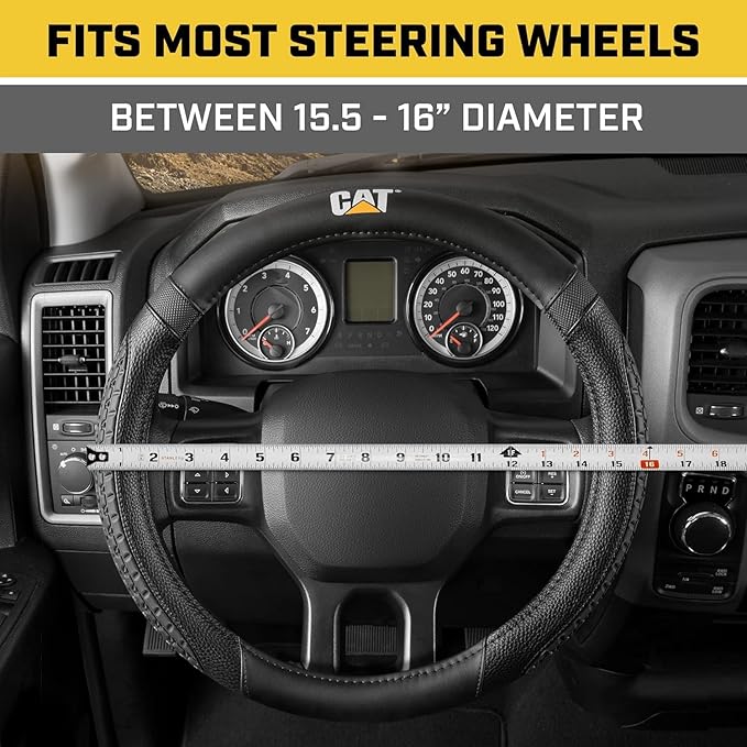 Caterpillar Car Steering Wheel Cover, Large 16 inch Size, Tire Tread Inspired Traction Grip Design, Black Steering Wheel Cover for Car Auto Truck Van SUV Bundle