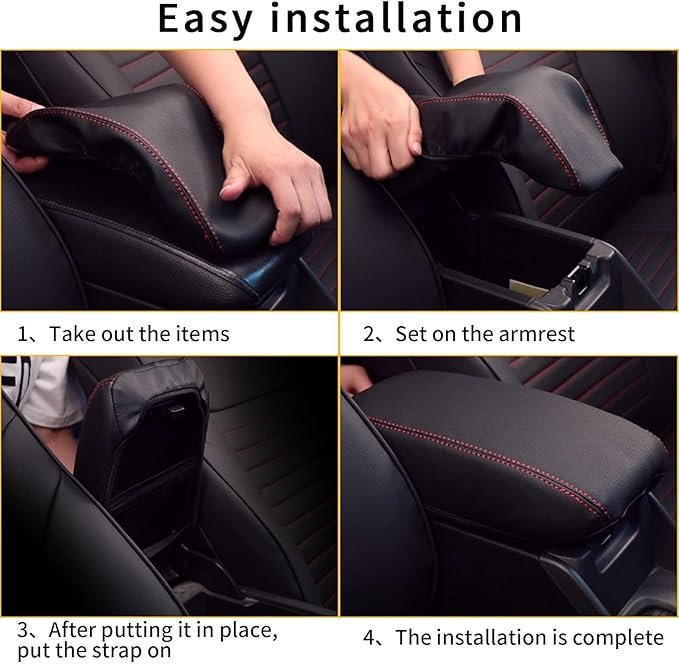 AOMSAZTO Armrest Covers for 2011-2016 Jeep Compass Black with Red Stiches