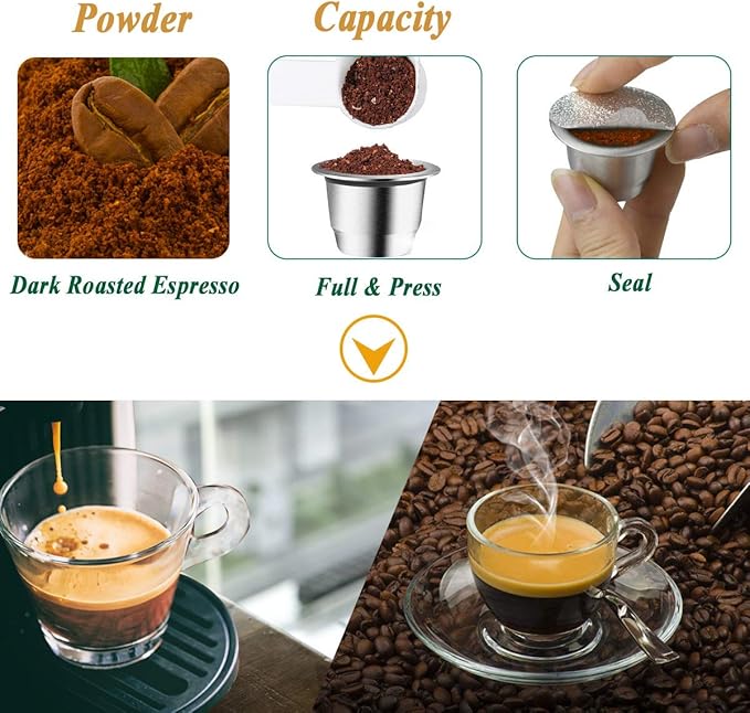 CAPMESSO Reusable Capsules for Nespresso OriginalLine, Refillable Coffee Pods Stainless Steel Cups Compatible with Nespresso OriginalLine Brewer(2 Pods+100 Lids)