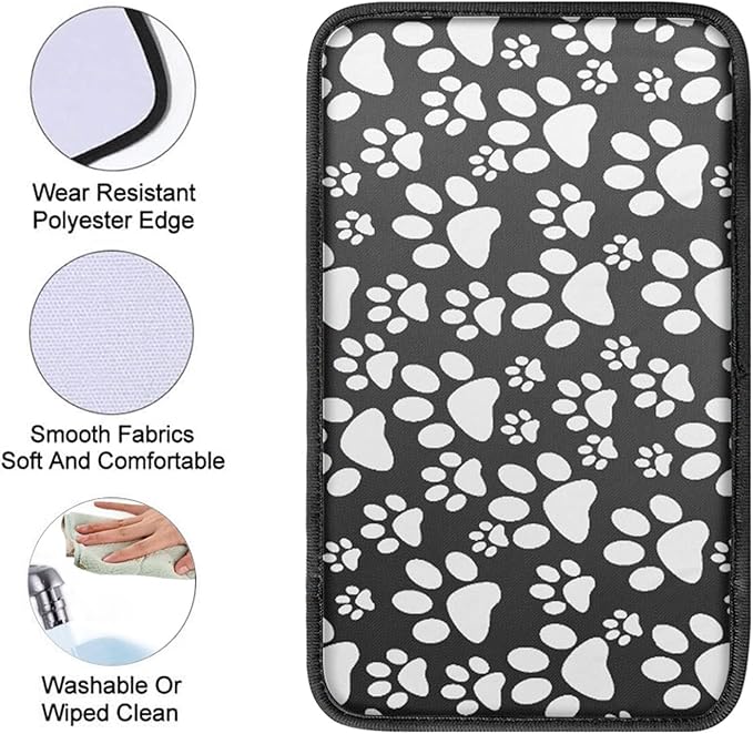 GLENLCWE White Puppy Paws Print Car Armrest Cover with Rubber Band,Soft Shoulder Cushion Center Console Pad Non Slip Universal Car Accessories