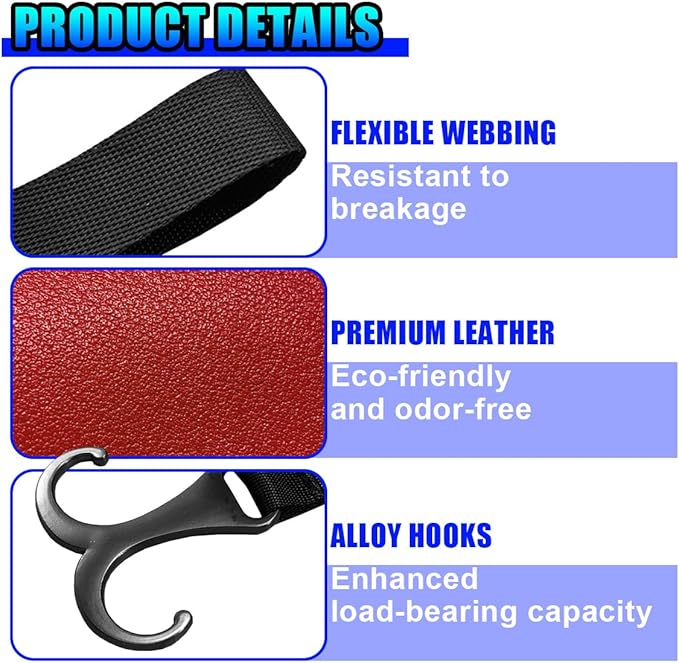 2PCS Car Seat Hooks for Headrest, Leather Car Seat Back Storage Hanger with Double Hooks, Universal Hidden Auto Organization Accessories for Purses, Bags, Umbrellas, Handbags (Red)