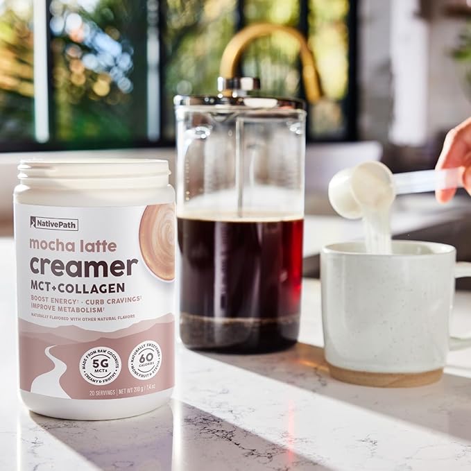 NativePath Keto Coffee Creamer Powder Mocha Latte — Keto-Friendly, Non-Dairy & Low Sugar Creamer. Made with Grass-fed Collagen Protein Powder, MCT Oil & Monk Fruit. Soy & Gluten Free (7.4 OZ)