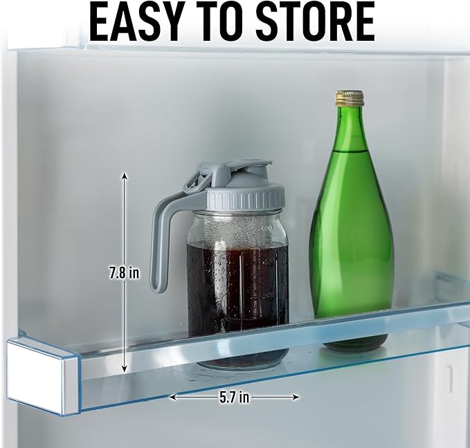 Zulay Premium Cold Brew Coffee Maker - 32oz Mason Jar With Leak-Proof Lid & Extra-Thick Glass - Fine-Mesh Stainless Steel Filter For Smooth Cold Brew & Iced Tea - Gray