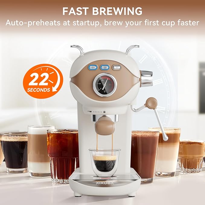 Espresso Machine 20 Bar, Compact Coffee Maker with Milk Frother Steam Wand Professional Espresso Coffee Machine with Removable Water Tank, Latte Cappuccino Machine for Home Office Use