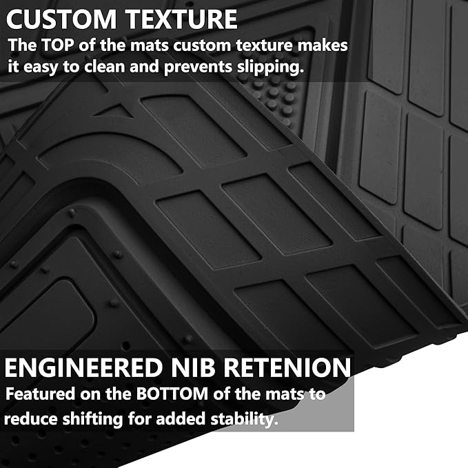CAR PASS Heavy Duty Rubber Floor Mats Gray Car Mats Full Set with Trunk Cargo Liner - Universal Waterproof Floor Mats for Car SUV Truck, Durable All Weather Automotive Liner Mats (All Black)