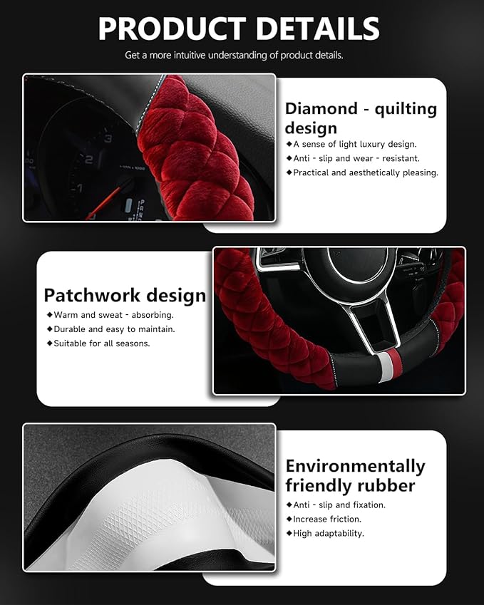 Cxtiy Plush Steering Wheel Cover for Women, Fluffy Soft Warm Winter Steering Wheel Grip for Car Interior Accessories (A-Burgundy)