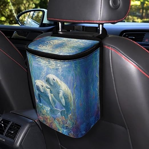 DISNIMO Ocean Manatee Car Trash Can Easy-to-Install Car Accessory Interior, Leak-Proof Car Garbage Can Bin Organizer Storage Bag for the Back Seat of Any Cars, Sedans, SUVs & Trucks
