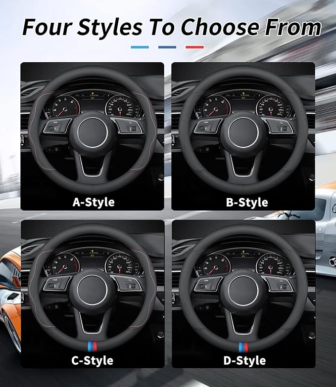 Custom-Fit for Cadillac Steering Wheel Cover, Premium Leather Car Steering Wheel Cover with Logo, Non-Slip, Breathable (C-Style,for Cadillac)