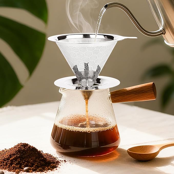 Pour over Coffee Maker, Reusable Metal Coffee Filter, Single Cup Pour over, Stainless Steel