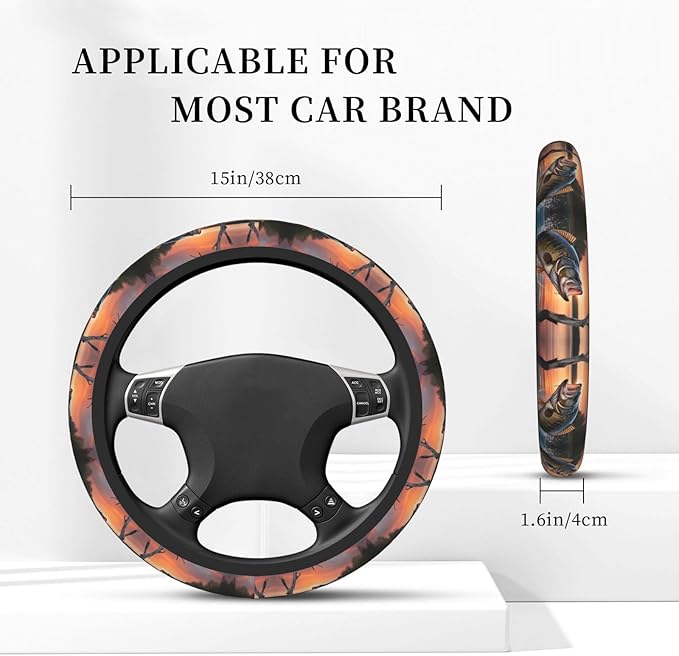 Largemouth Bass Fishing Universal Fit Steering Wheel Cover for Car, Truck, and SUV, Durable Steering Wheel Protection