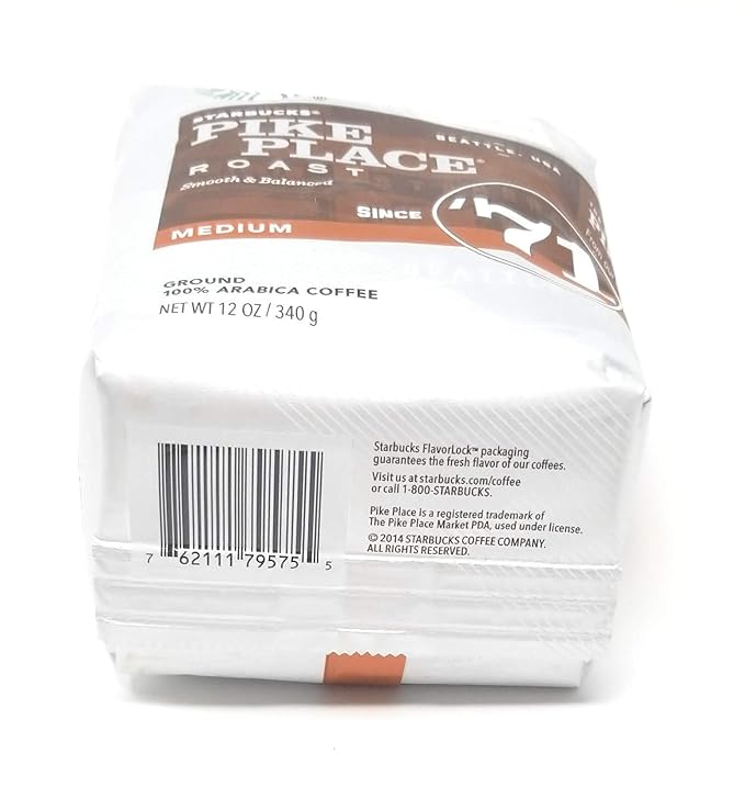 Starbucks Pike Place Roast Coffee Ground Medium Bags, 12 OZ (Pack of 6)