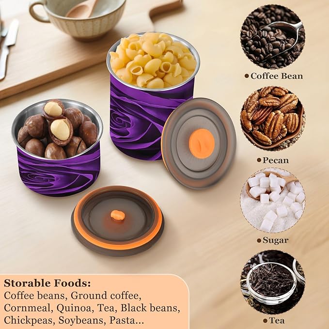 Purple Rose Airtight Food Canister, 30oz Stainless Steel Storage Jar for Coffee Beans Tea Grains Snacks, Kitchen Organizer Decor