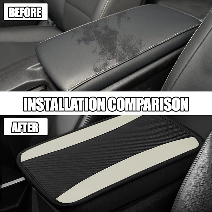 Hovom Car Center Console Cover, 12.72"×7.15" Leather Armrest Cover for Cars, Stylish Auto Armrest Cushion Pad, Anti-Scratch Vehicle Arm Rest Protector, Universal Interior Car Accessories (White)