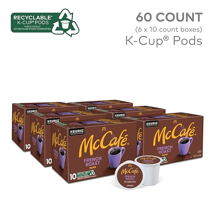 McCafe French Roast, Single Serve Coffee Keurig K-Cup Pods, Dark Roast, 60 Count (6 Packs of 10)