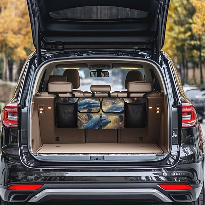 Car Storage Organizer New Version, Hanging Trunk Organizer with 4 Functional Storage Bags, Car Trunk Storage Bag for SUV Truck MPV VAN,Dolphin
