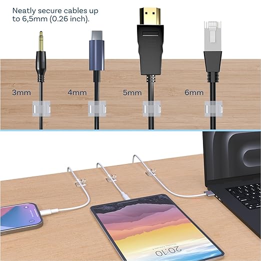 MMOBIEL 240pcs Self Adhesive Cable Clips – Wire Holder Clear Hooks Cord Organizer – Cable Management for Under Desk, Wall, Car, Office, Electrical Wires etc. – Wire Organizers Diameter 0.26 inch