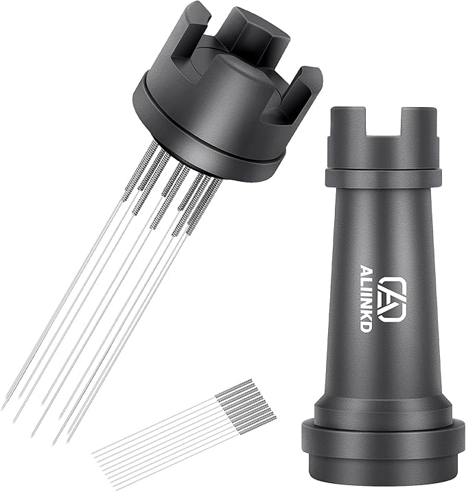 Coffee Distributor WDT Tool Espresso Distribution, 10pcs 304 Stainless 0.3mm Needles Espresso Coffee Stirrer, Full Aluminum Chess Shape Shell