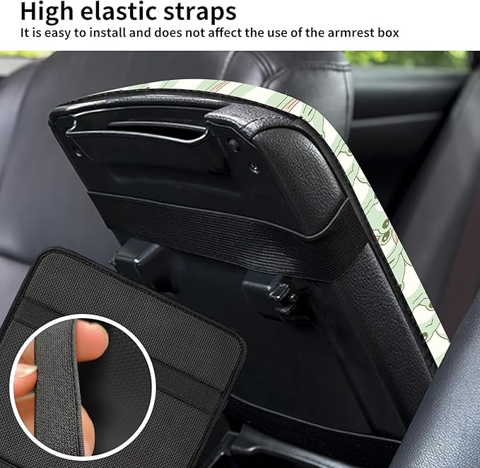 Car Center Console Cover, Universal Soft Large Neoprene Auto Armrest Seat Box Cover, Funny Car Decor Accessories Fit for Most Cars, Vehicles, SUVs Cute Green Frog