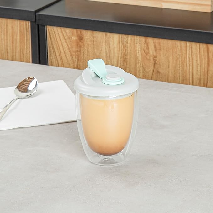 Restaurantware - Forma Professional 11.8 Ounce Insulated Travel Mug With Lid, 1 Double Wall Coffee Mug - Includes Lid, Reusable, Clear Borosilicate Glass Tumbler, Dishwashable, Microwavable