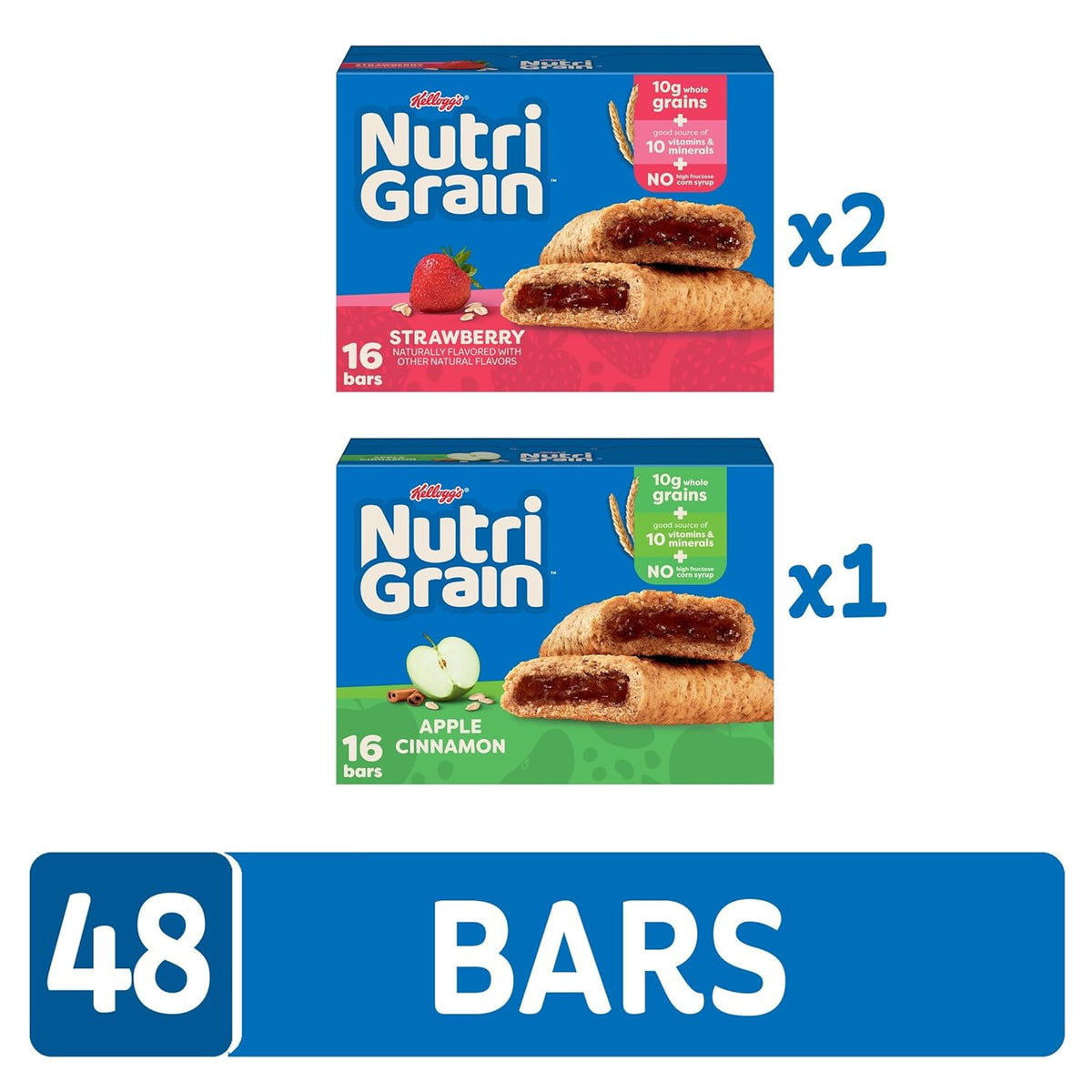 Nutri-Grain Breakfast Bars, 10g Whole Grains, Snack Bars, Variety Pack, 3 Boxes, 48 Count