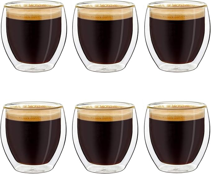 Creano Double Wall Espresso Glasses 3.5 OZ, Insulated Glass Cups - 6X 3.5oz (100ml)