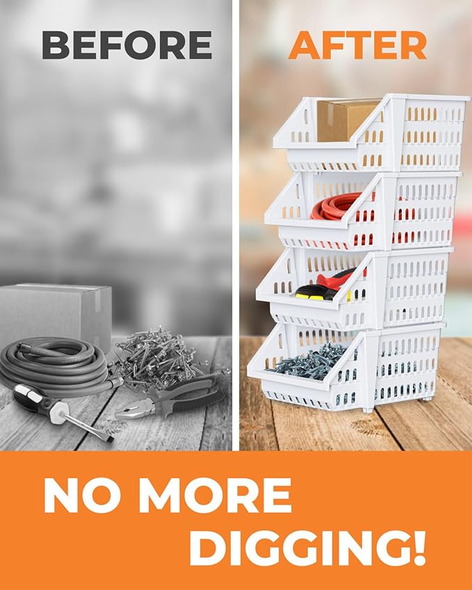 Small Stackable Storage Bins Open Front for Pantry Storage, 12 Pack - White | Sturdy Plastic, Easy Stacking, Open Front Access, Ventilated Sides, Vertical & Space Saving Pantry Organizers and Storage Bin