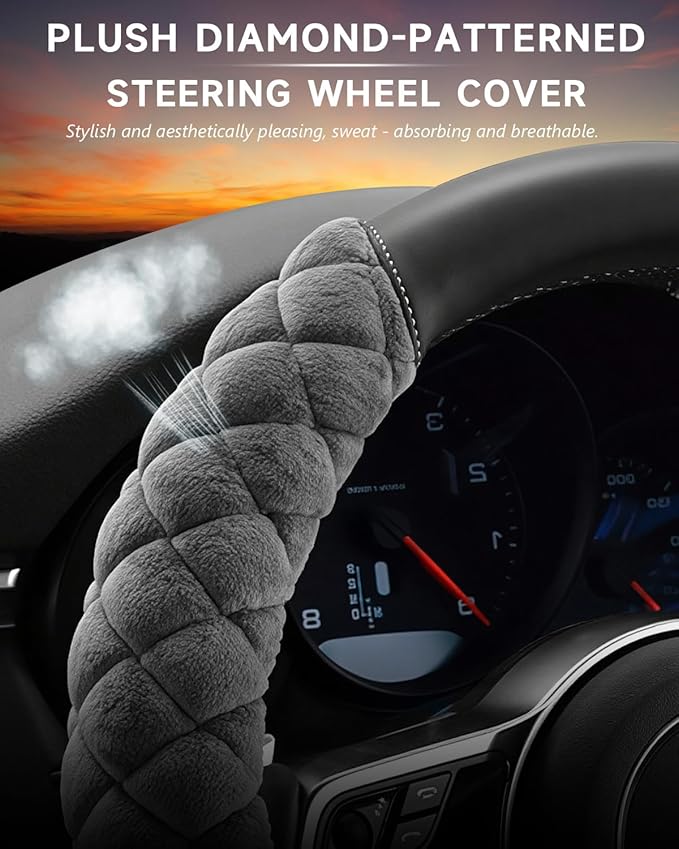 Cxtiy Fluffy Steering Wheel Cover Women Men Plush Steering Wheel Warmer for Winter Soft Fuzzy Luxury Car Accessories (A-Gray)