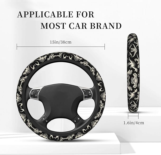 Dark-Dinosaur Universal Fit Steering Wheel Cover for Car, Truck, and SUV, Durable Steering Wheel Protection