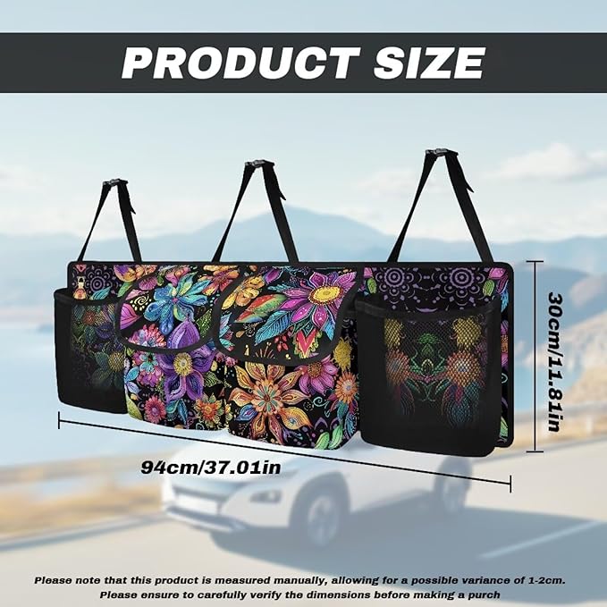 Flower Printed Car Truck Organizer for Women Backseat Hanging Organizer with 4 Storage Pockets Car Seat Organizer for SUV, Truck, Sedan, Space Saving Expert