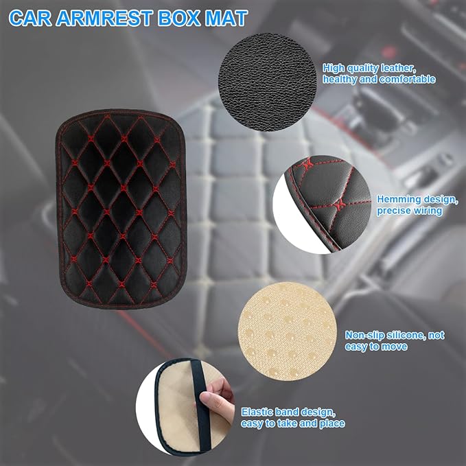 Auto Center Console Cushion Pad, Universal Waterproof Armrest Box Protection Pad/Cover Fit for Cars, Vehicles, SUVs, Comfort, Car Interior Accessories for Men Women (Black/Red)